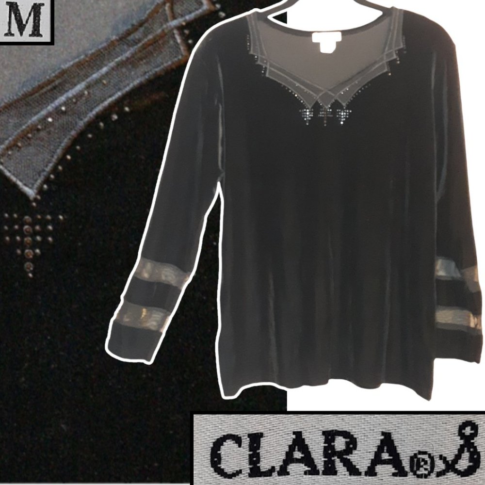 Black velour top w/mesh inserts